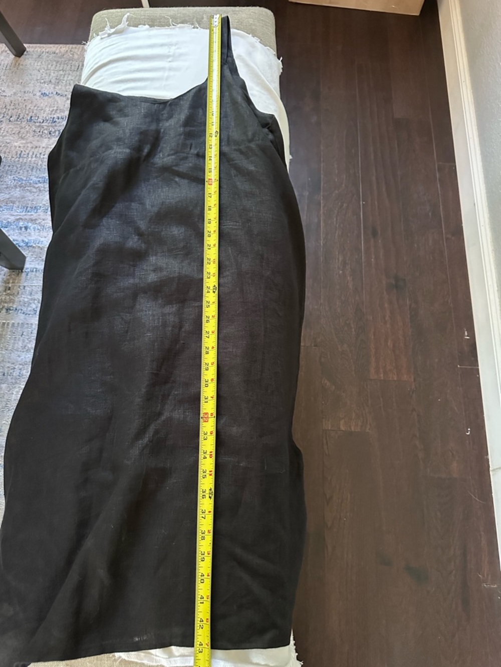 Diane Ness Art To Wear Black Linen Shift Dress Handmade USA Ruched Hem Pockets - Picture 11 of 13